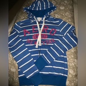 Aeropostale blue & white stripe zip up hoodie